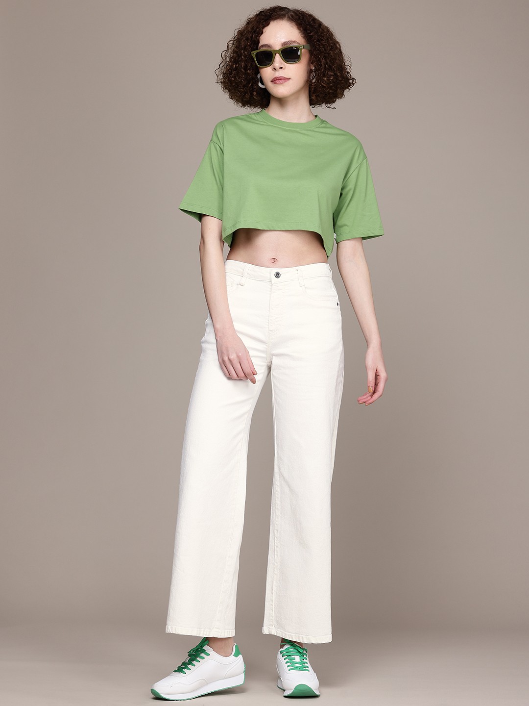 

The Roadster Life Co. Women Wide Leg Stretchable Jeans, White