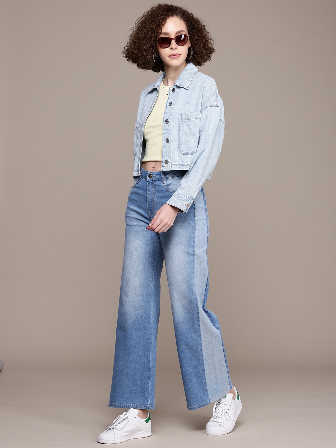 

The Roadster Life Co. Women Wide Leg Heavy Fade Stretchable Jeans, Blue