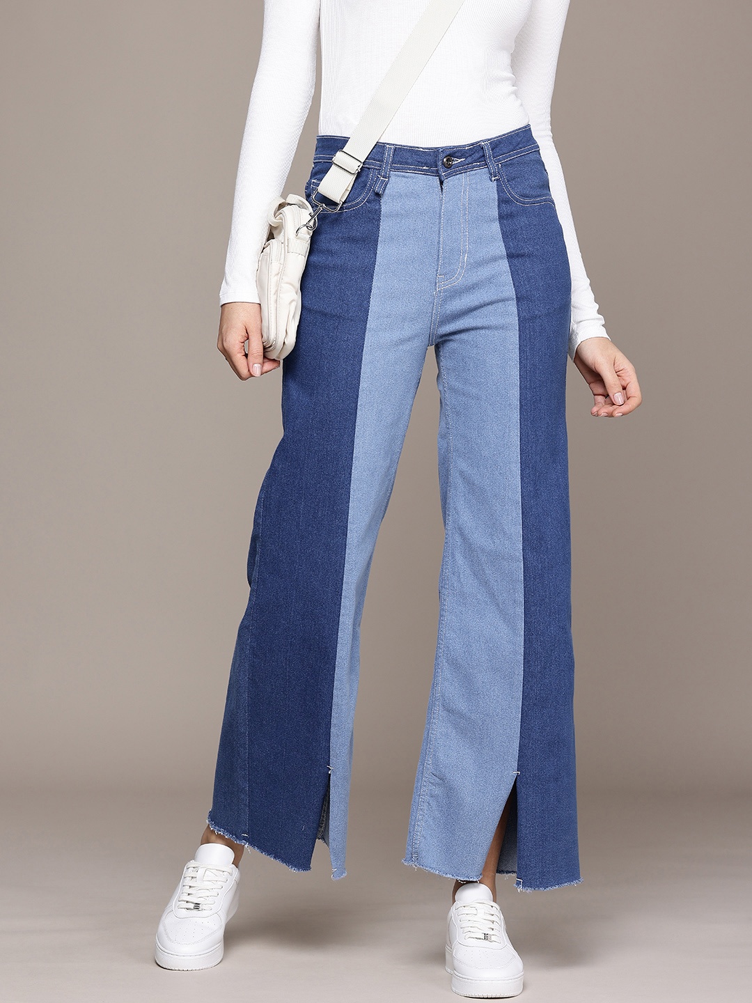 

The Roadster Life Co. Women Wide Leg Colourblocked Stretchable Jeans, Blue