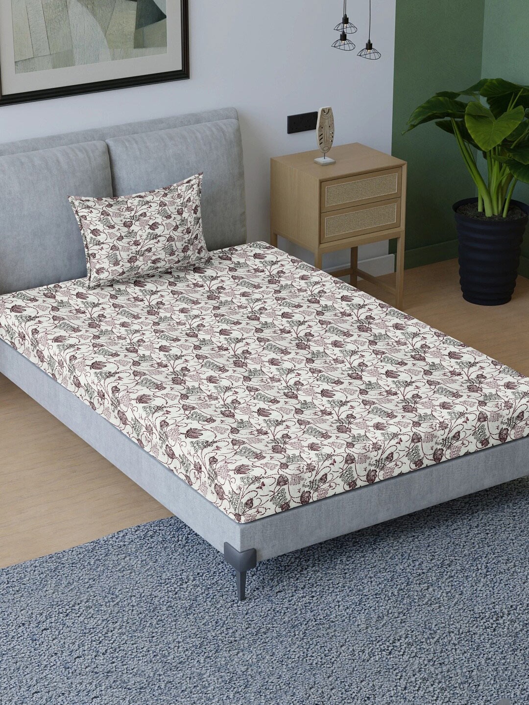 

Aura Maroon & White Floral Cotton 200 TC Single Bedsheet with Pillow Cover