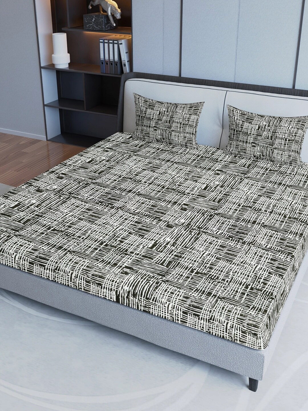 

Aura Black & White Printed Pure Cotton 200 TC King Bedsheet with 2 Pillow Covers