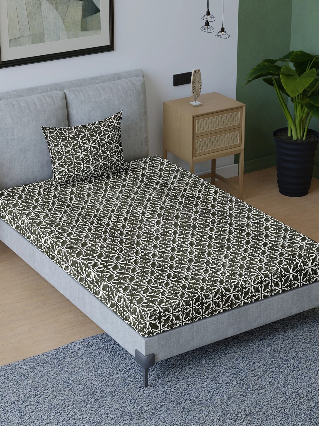 

Aura Black & White Printed Pure Cotton 200 TC Single Bedsheet with 1 Pillow Cover