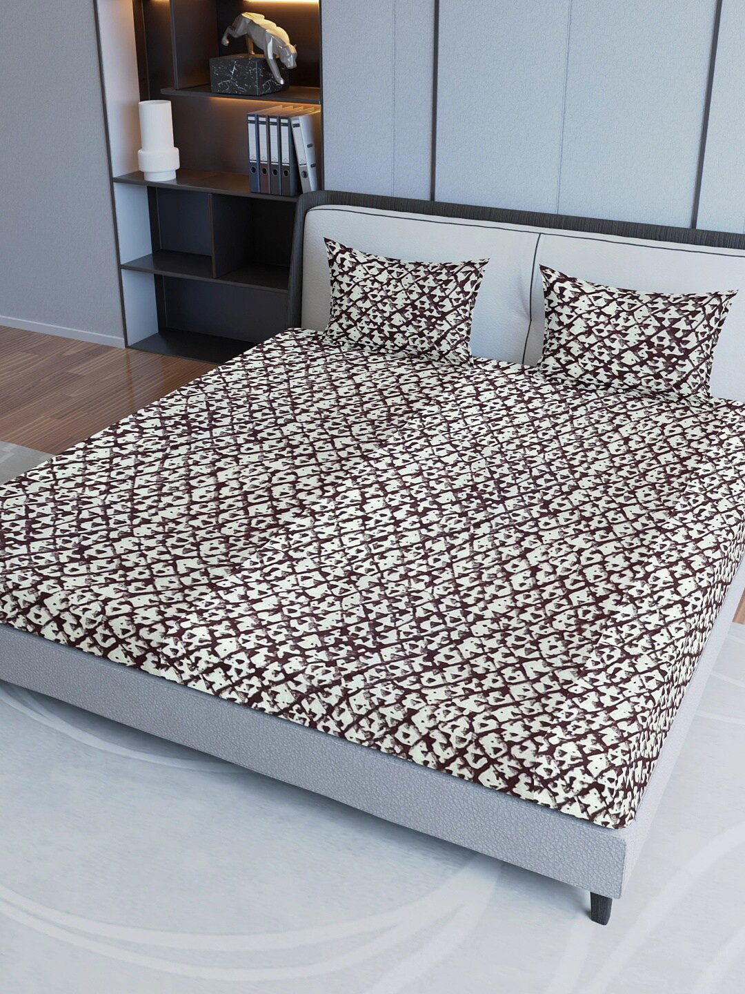 

Aura Maroon & White Printed Pure Cotton 200 TC King Bedsheet with 2 Pillow Covers