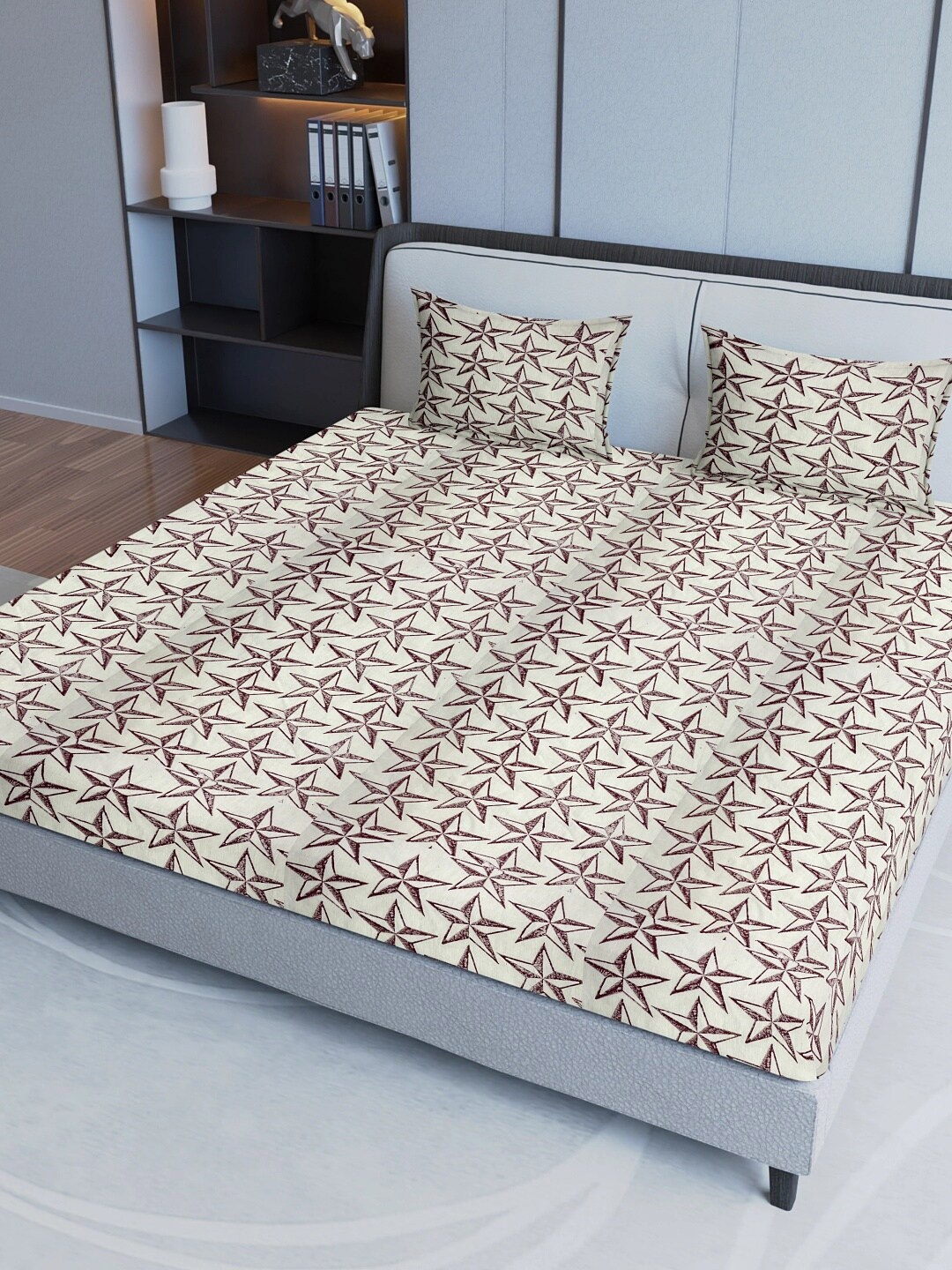 

Aura Beige & Maroon Printed Pure Cotton 200 TC King Bedsheet with 2 Pillow Covers