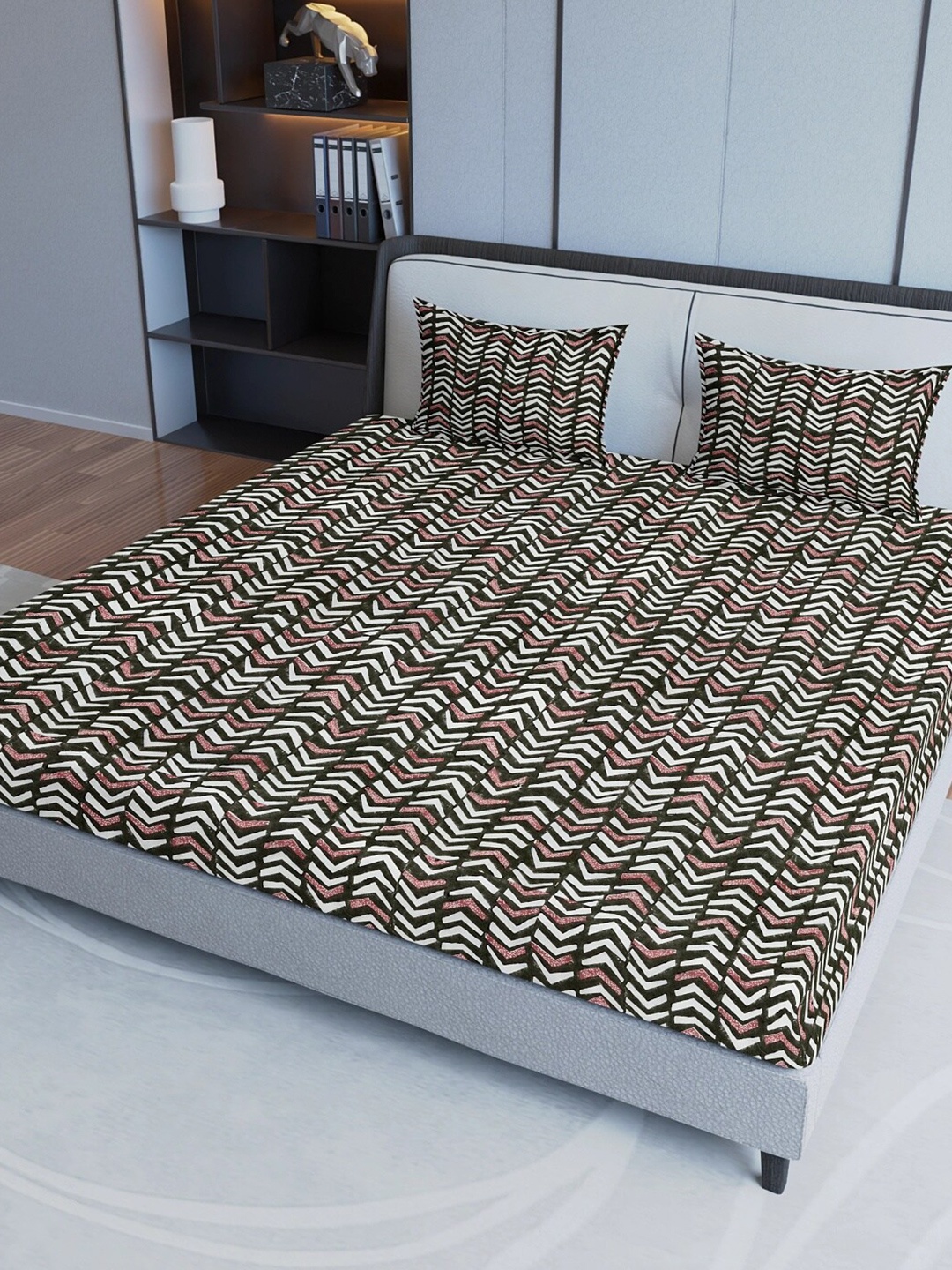 

Aura Maroon& White Abstract Cotton 200 TC King Bedsheet with 2 Pillow Covers