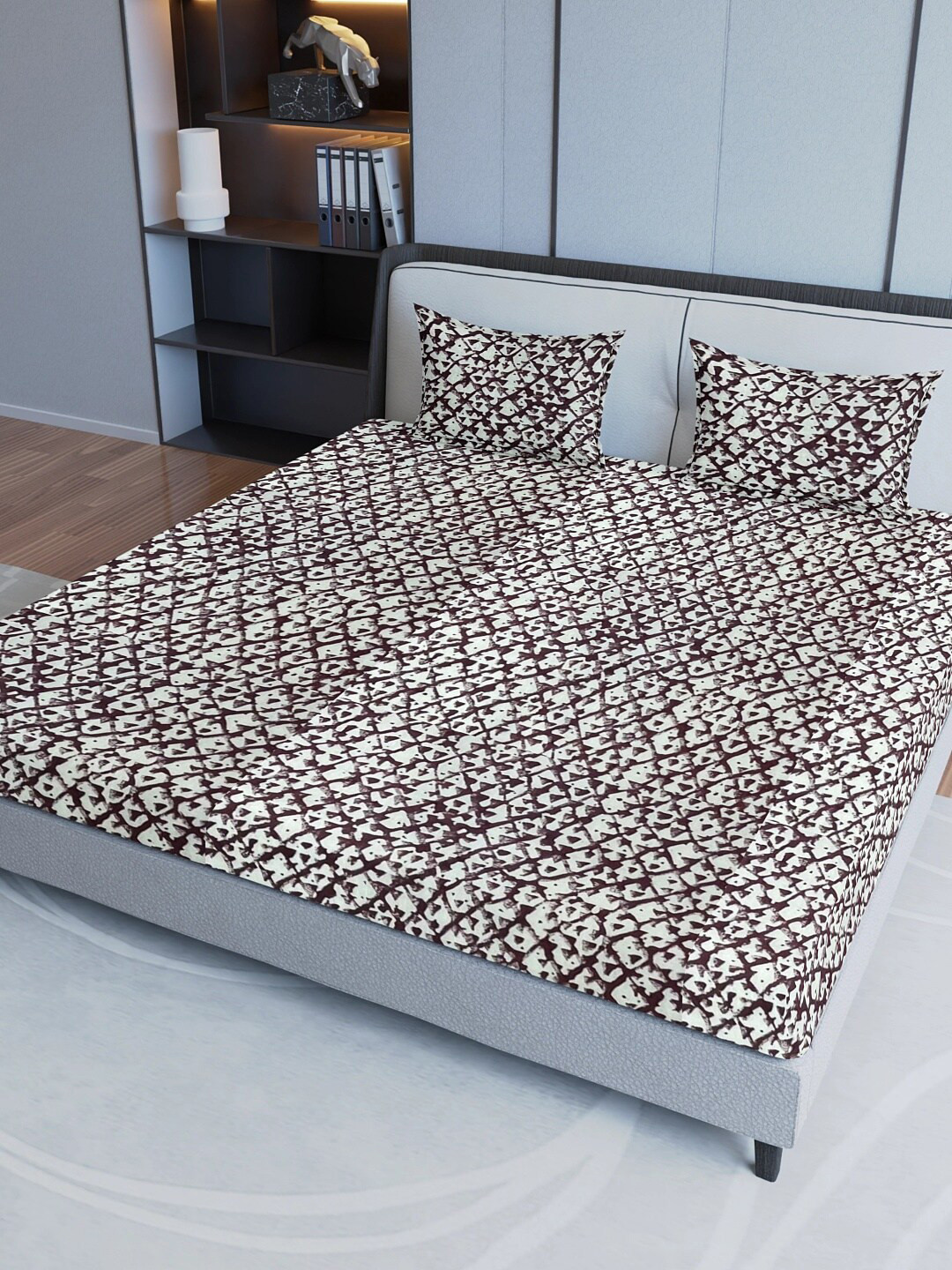 

Aura Maroon& White Ethnic Motifs Cotton 200 TC Queen Bedsheet with 2 Pillow Covers