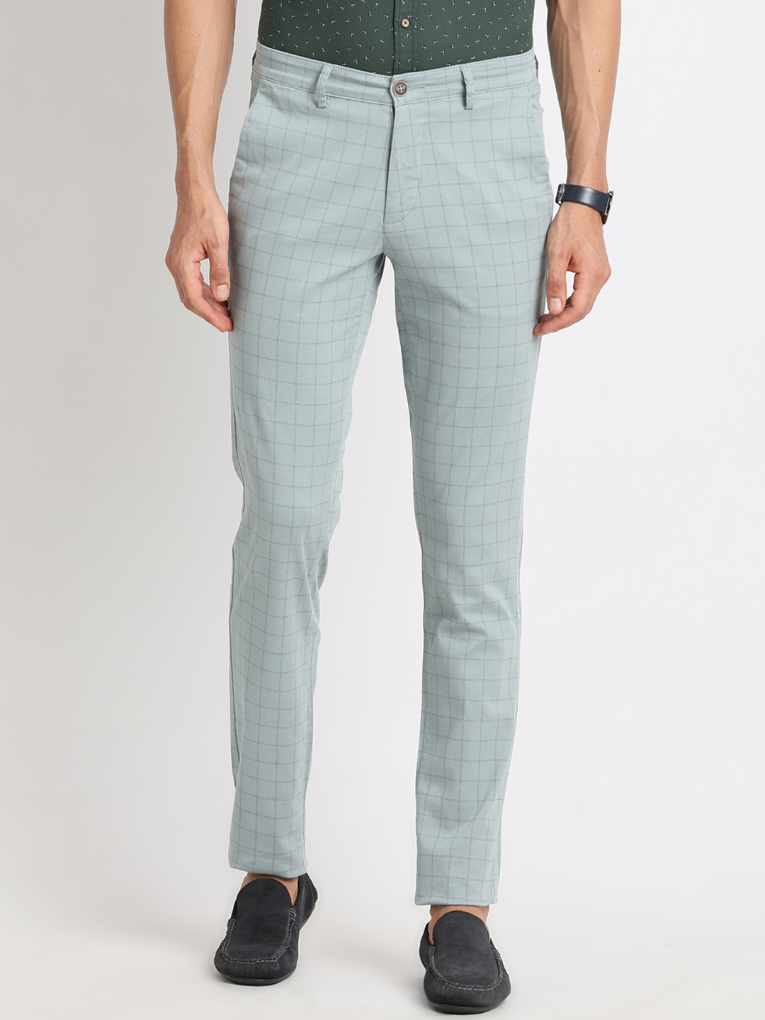 

Turtle Men Smart Checked Cotton Tapered Fit Chinos, Blue