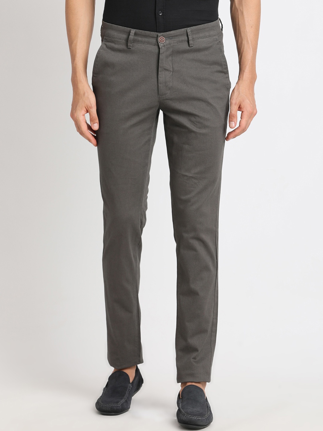 

Turtle Men Mid-Rise Smart Tapered Fit Chinos Trousers, Grey