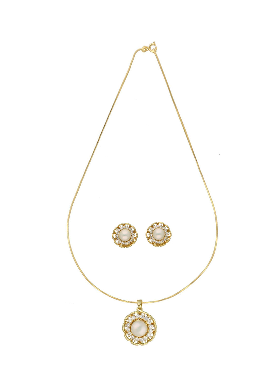 

Sri Jagdamba Pearls Dealer Gold-Plated Stone Studded & Beaded Jewellery Set, White