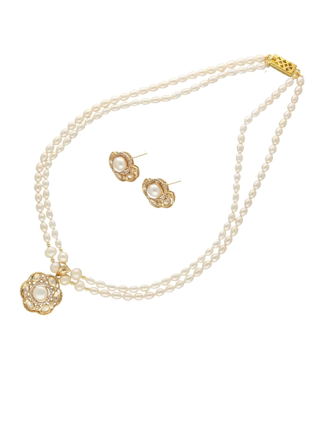 

Sri Jagdamba Pearls Dealer Gold-Plated Pearl-Beaded Jewellery Set