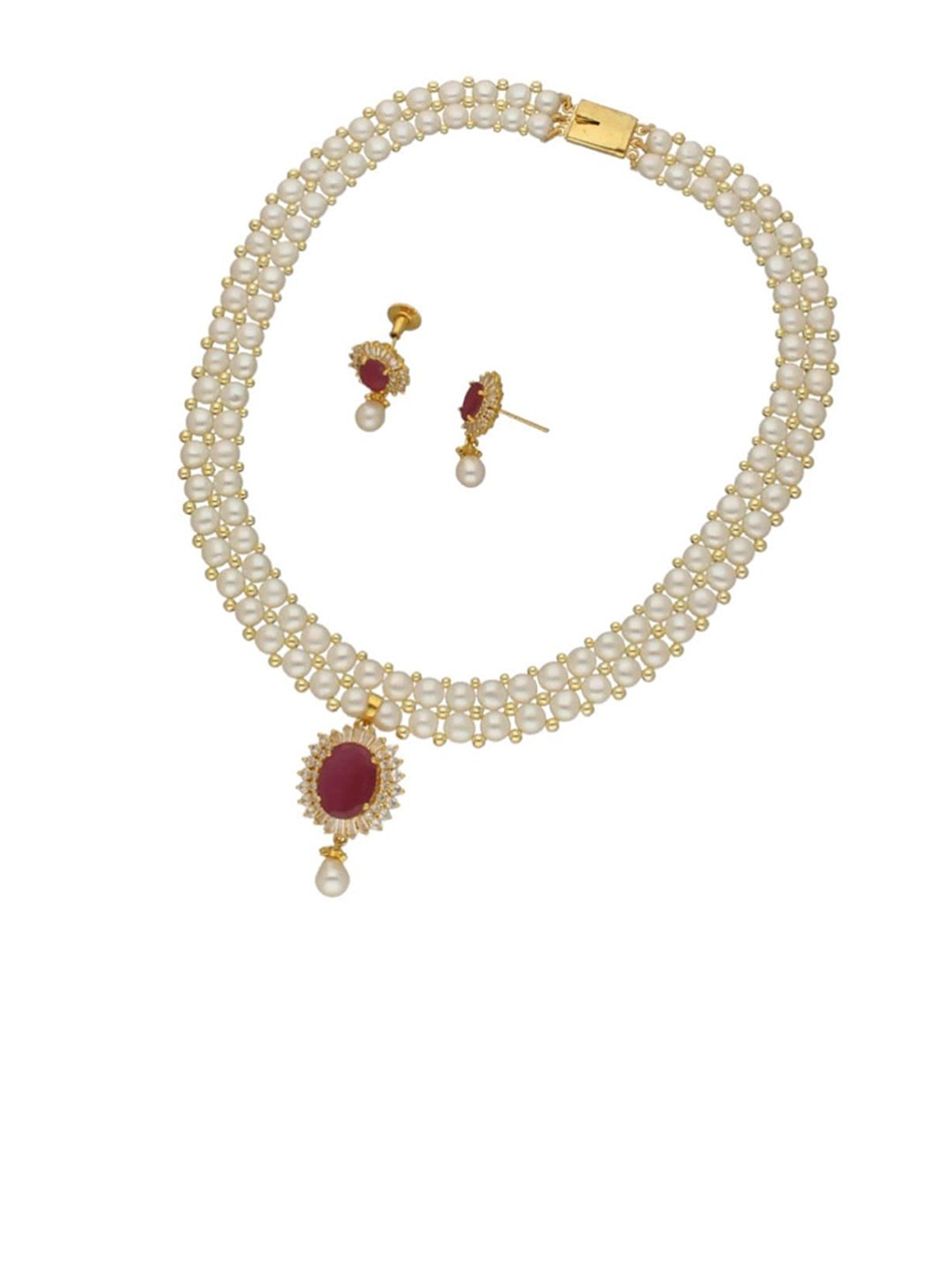 

Sri Jagdamba Pearls Dealer Gold-Plated Stone-Studded & Beaded Jewellery Set