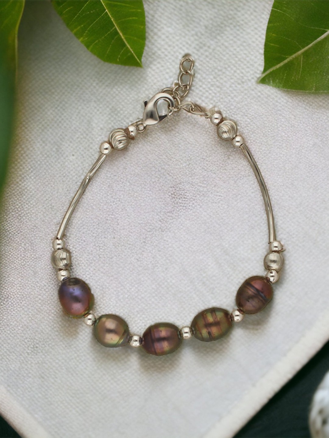 

Sri Jagdamba Pearls Dealer Pearls Beaded Wraparound Bracelet, Silver