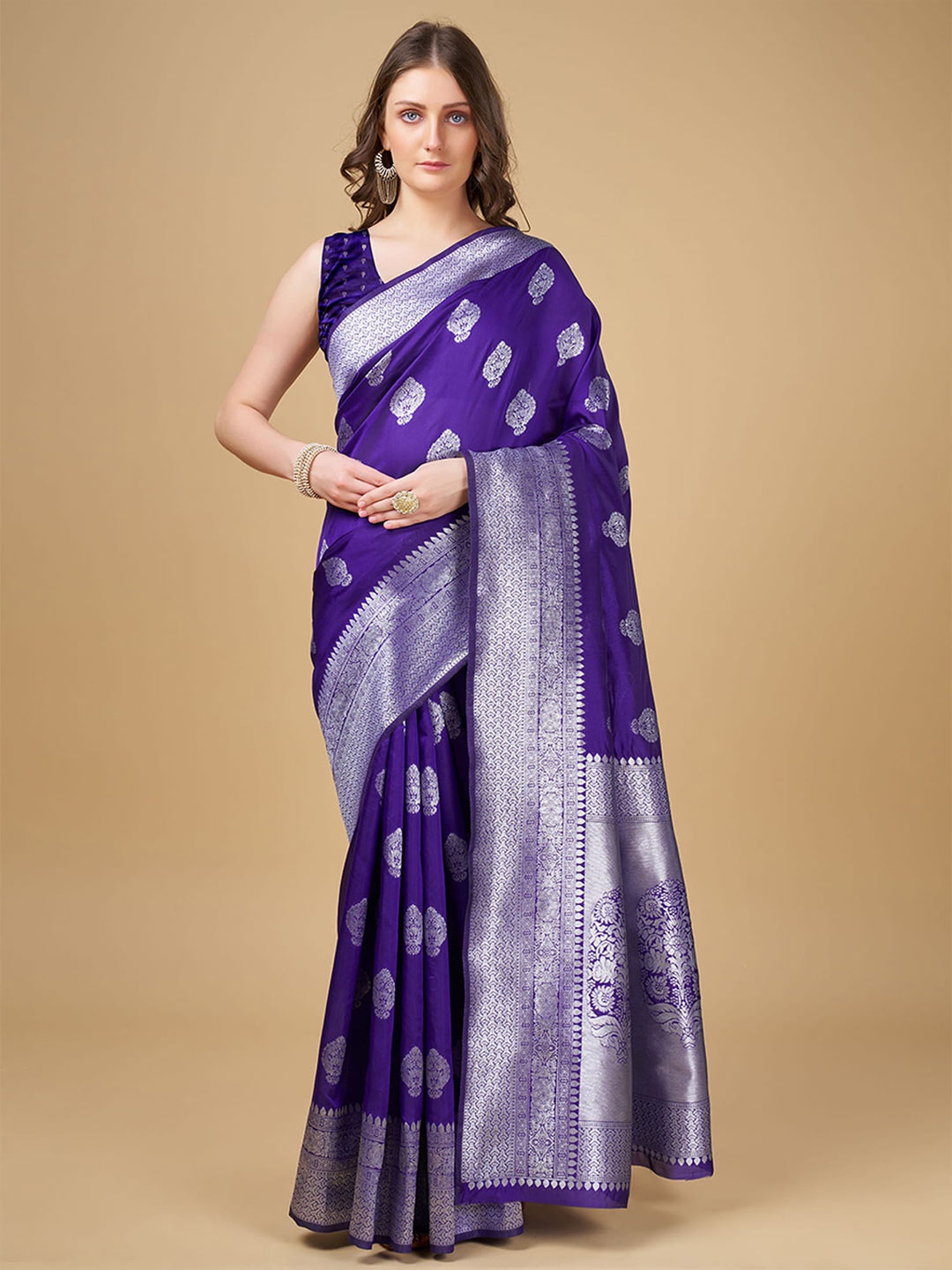 

RAJ DHARMA SILK Woven Design Kota Silk Jamdani Saree, Purple