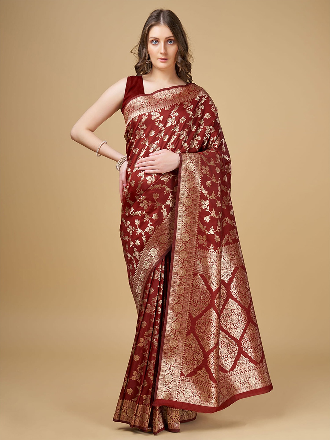 

RAJ DHARMA SILK Woven Design Pure Silk Banarasi Saree, Maroon