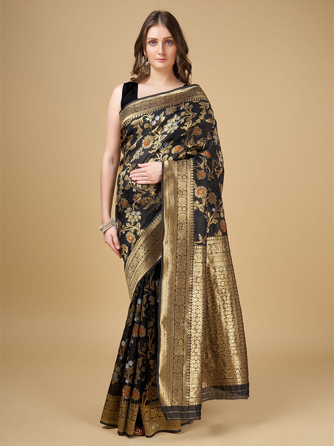 

RAJ DHARMA SILK Woven Design Kota Silk Saree, Black