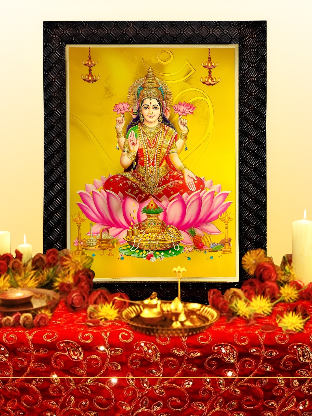 

Hawai Black & Pink Sri Goddess Lakshmi Gold Plated Wooden Photo Frames