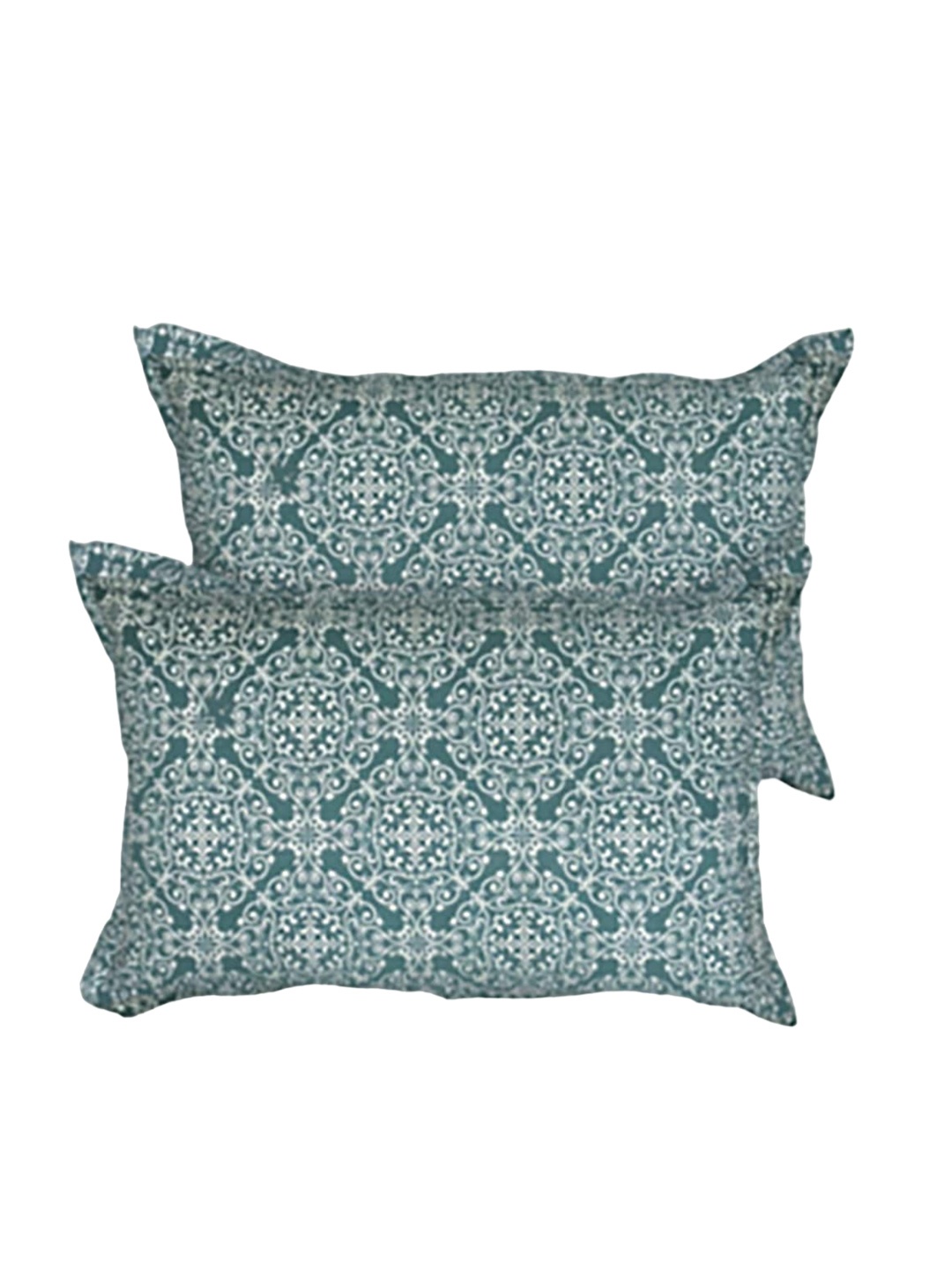 

THE WHITE MOSS Teal Green & White 2 Pieces Printed Cotton Linen Pillow Covers