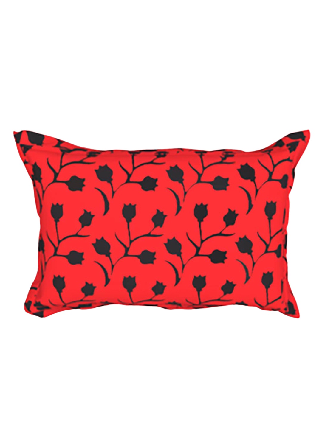 

THE WHITE MOSS Red & Black 2 Pieces Floral Printed Cotton Linen Rectangle Pillow Covers