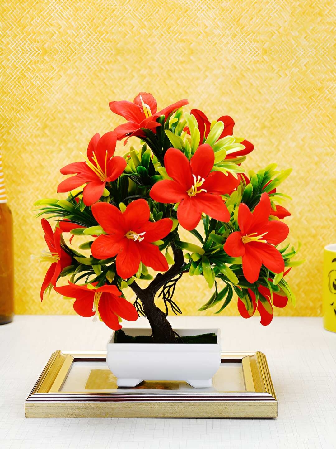 

Dekorly Red & Red Bonsai Artificial Flower With Pot