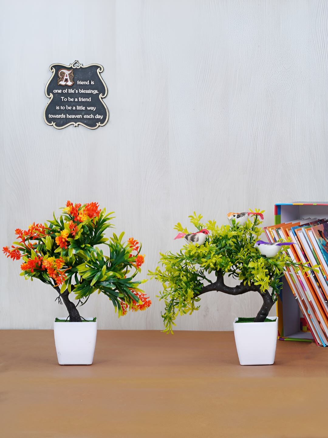 

Dekorly Green & White 2 Pcs Bonsai Artificial Plant With Pot