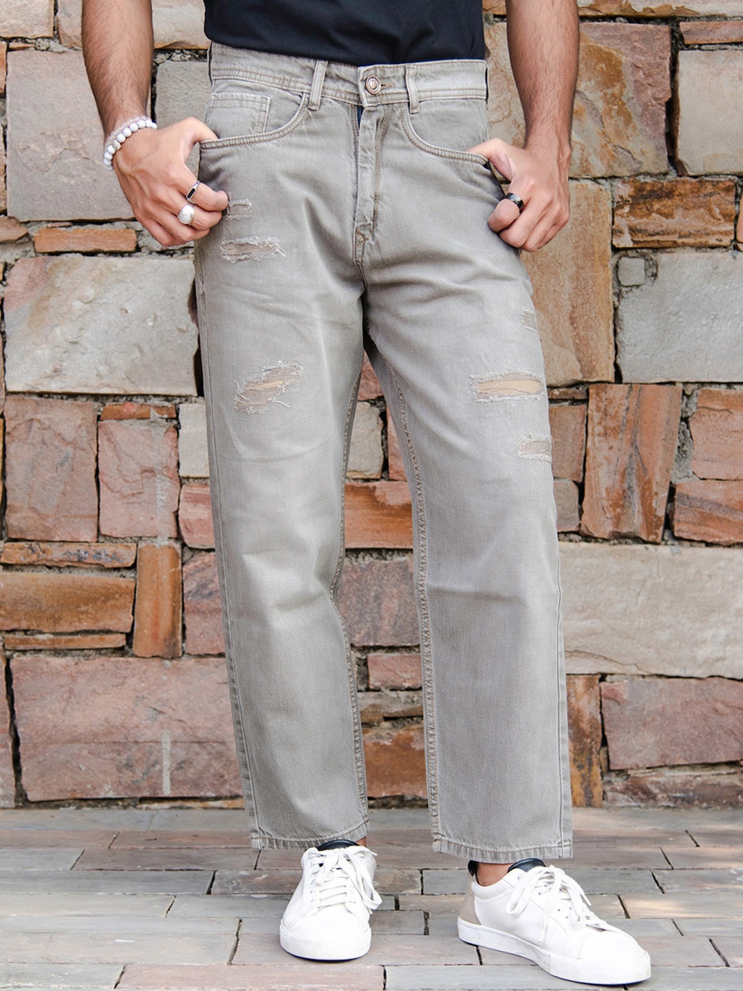 

Tistabene Men Comfort Regular Fit Mildly Distressed Cotton Stretchable Jeans, Green