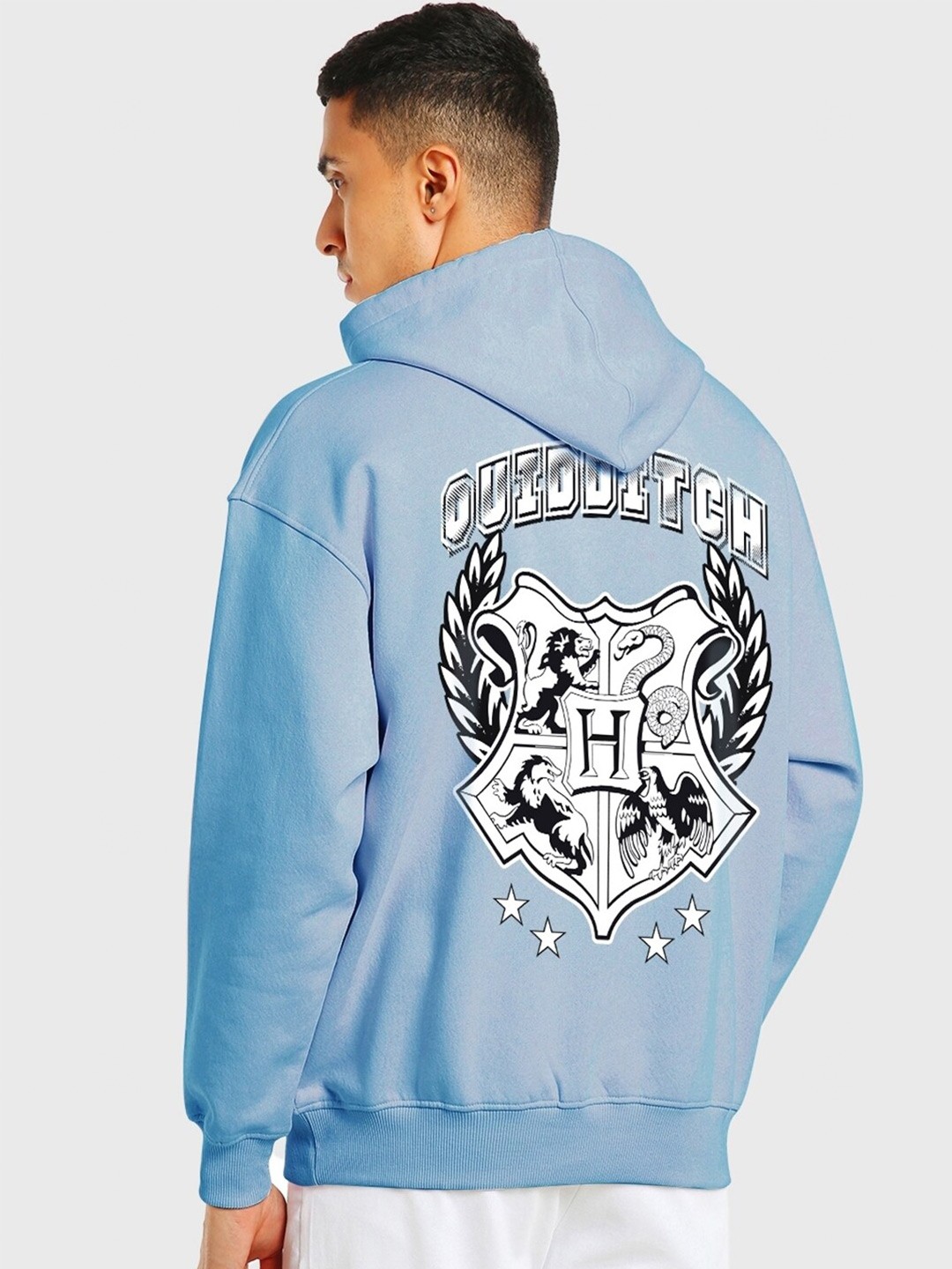

Bewakoof Official Harry Potter Merchandise Printed Fleece Oversized Pullover Sweatshirt, Blue