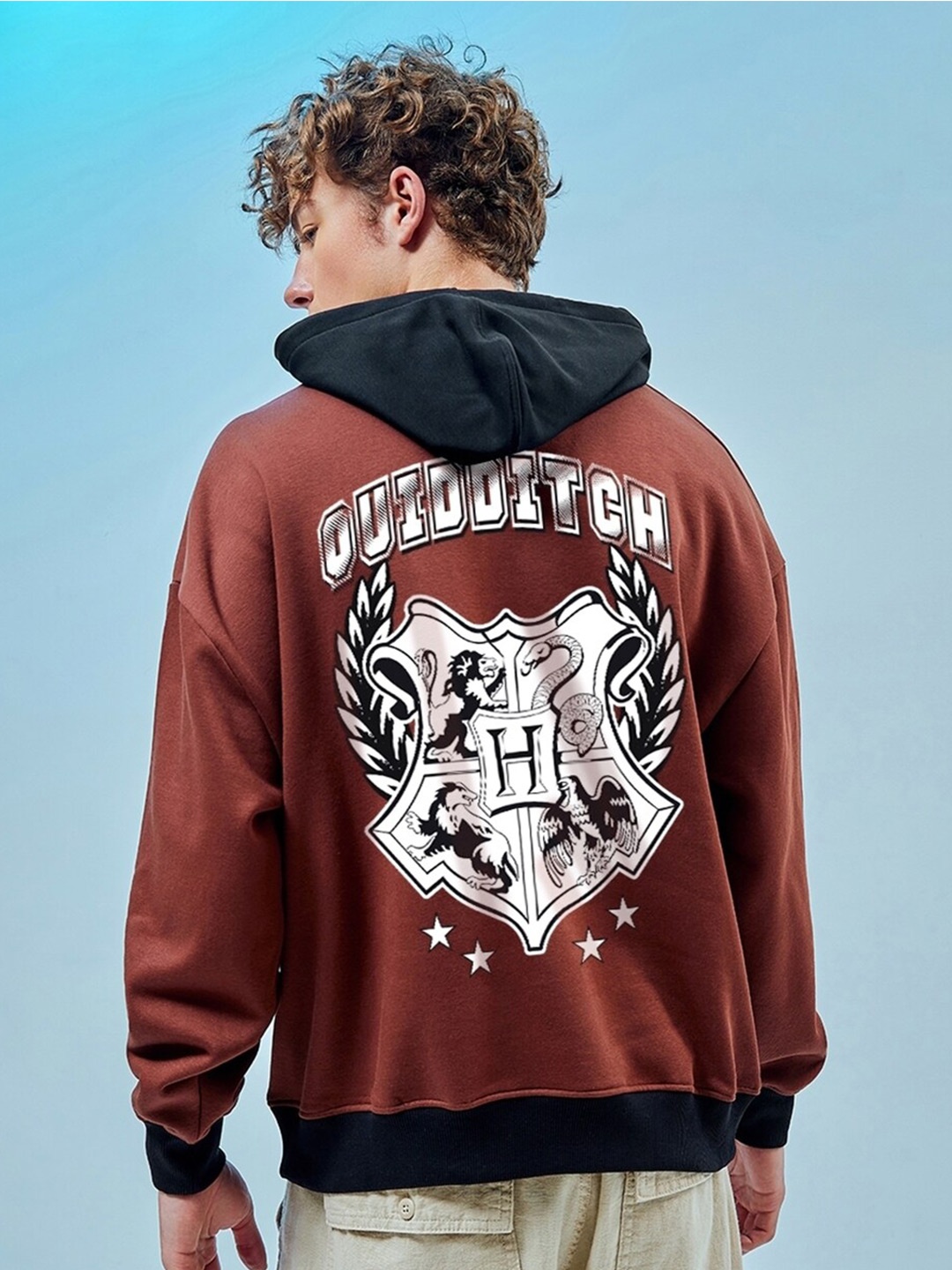 

Bewakoof Harry Potter Men Seeker Graphic Printed Oversized Hoodies, Brown