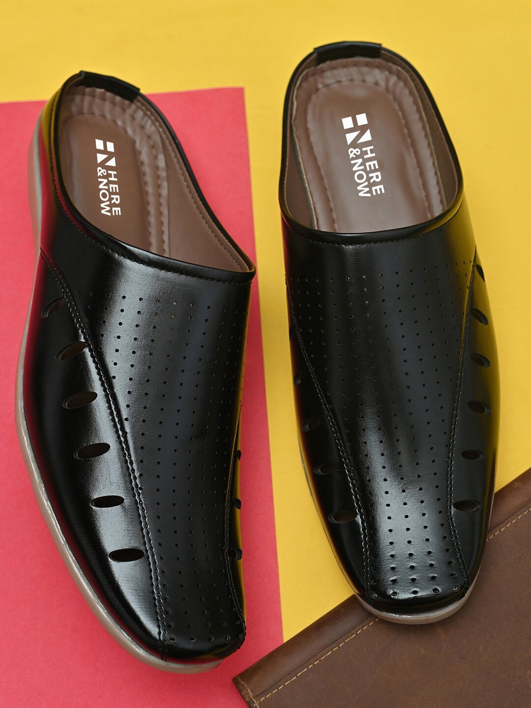 

HERE&NOW Men Black Perforated Laser Cut Comfort Sandals