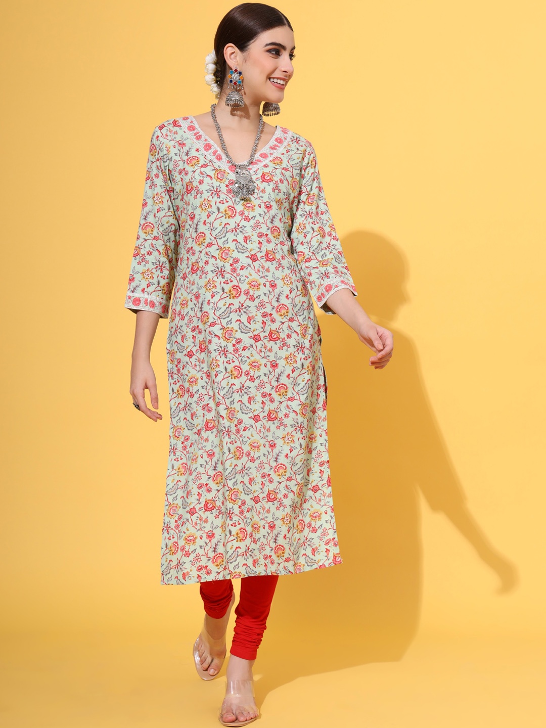

Vbuyz Floral Printed Straight Kurta, Sea green