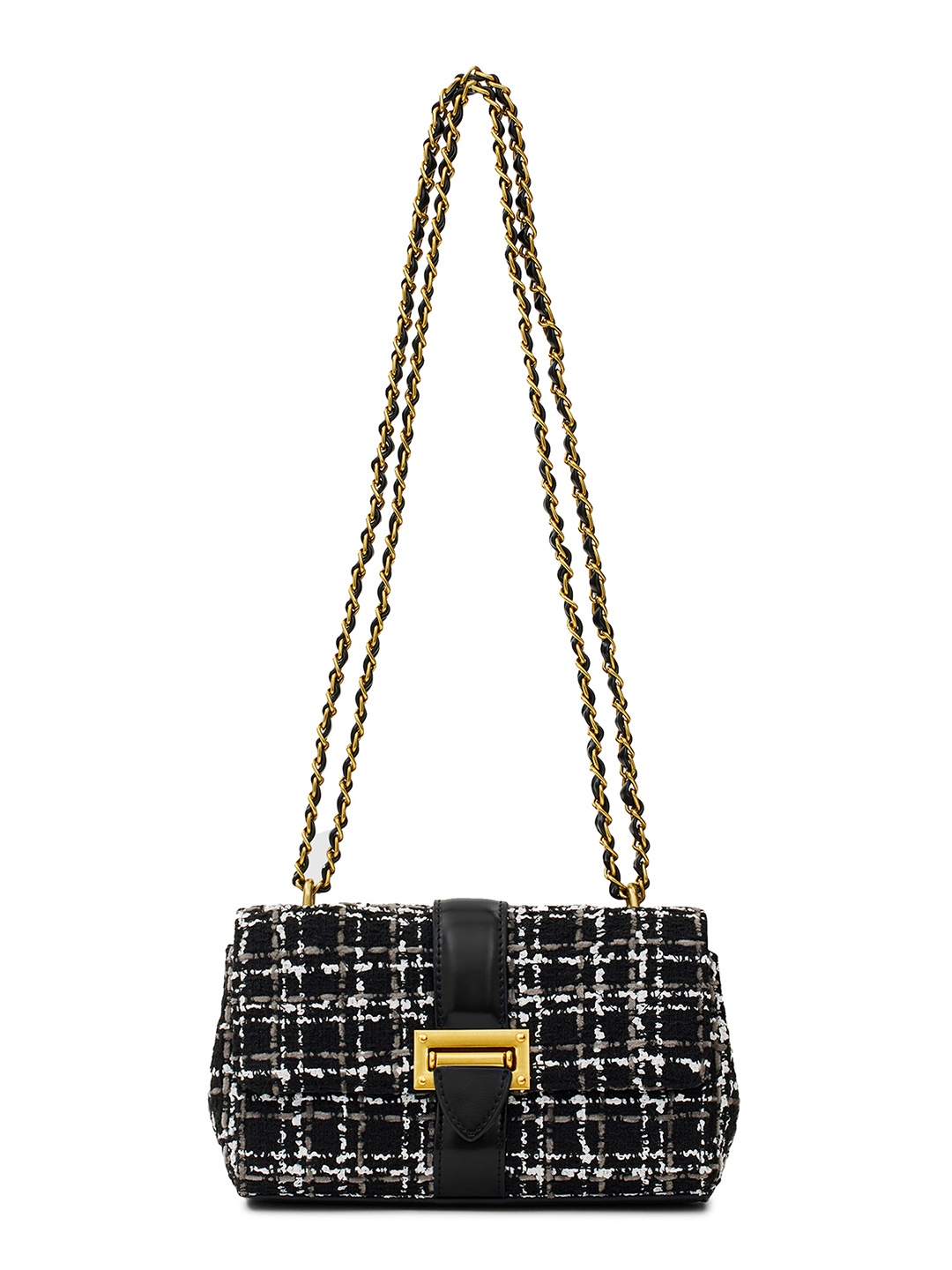 

MIRAGGIO Tweed Crossbody Bag with Adjustable Shoulder Strap, Black
