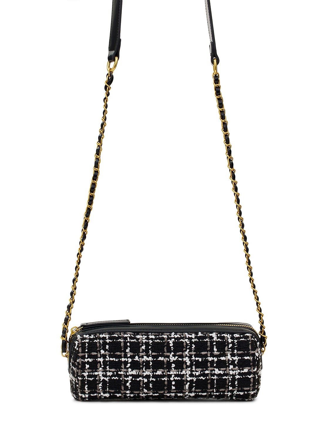 

MIRAGGIO Tweed Mini Duffle Crossbody Bag, Black