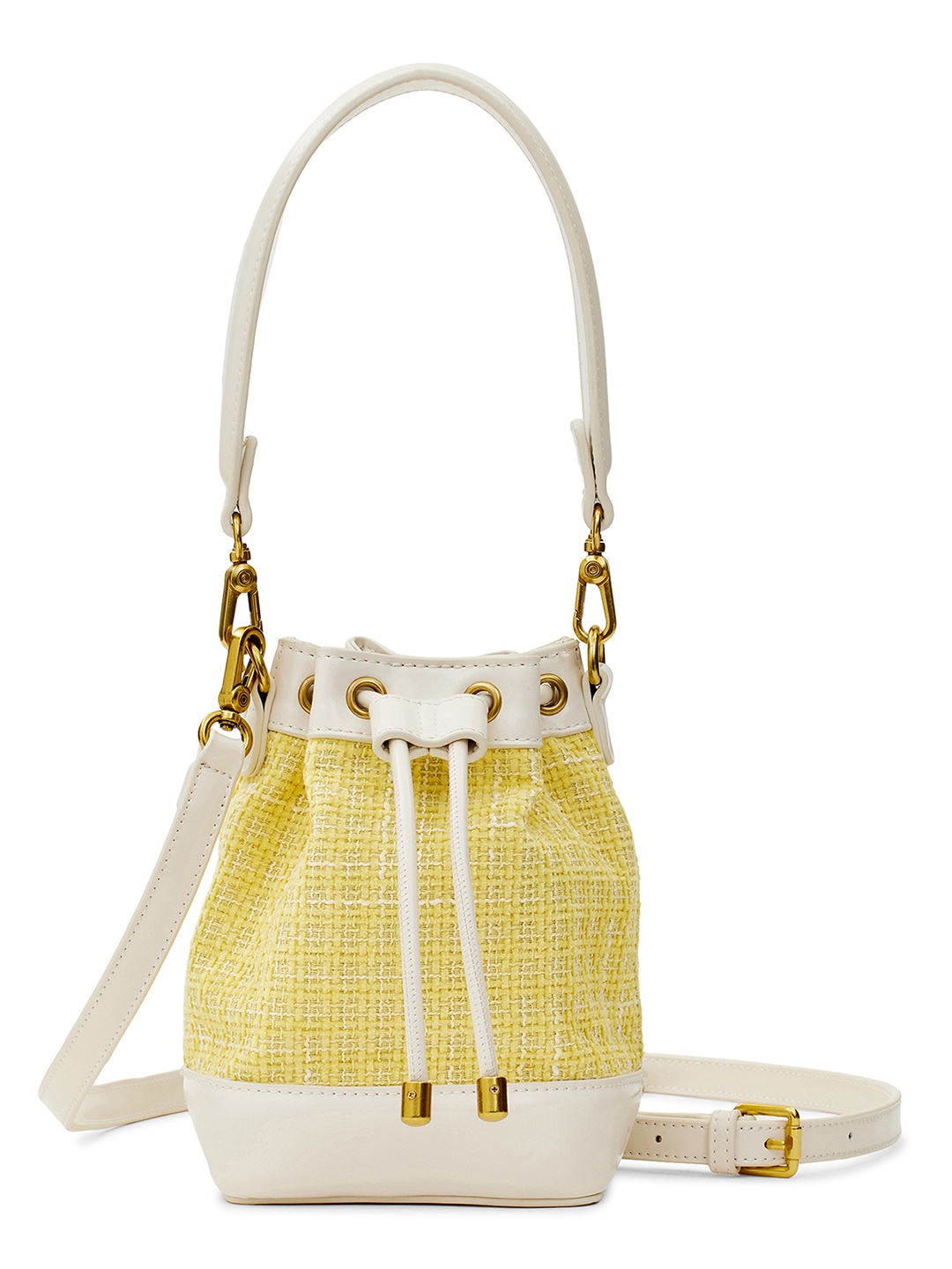 

MIRAGGIO Tweed Drawstring Bucket Crossbody Bag with Top Handle, Yellow