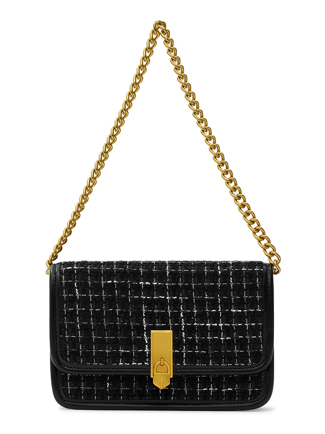 

MIRAGGIO Tweed Structured Shoulder Bag, Black