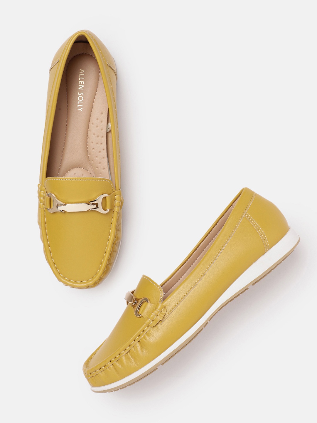 

Allen Solly Women Round-Toe Horse-Bit Loafers, Mustard