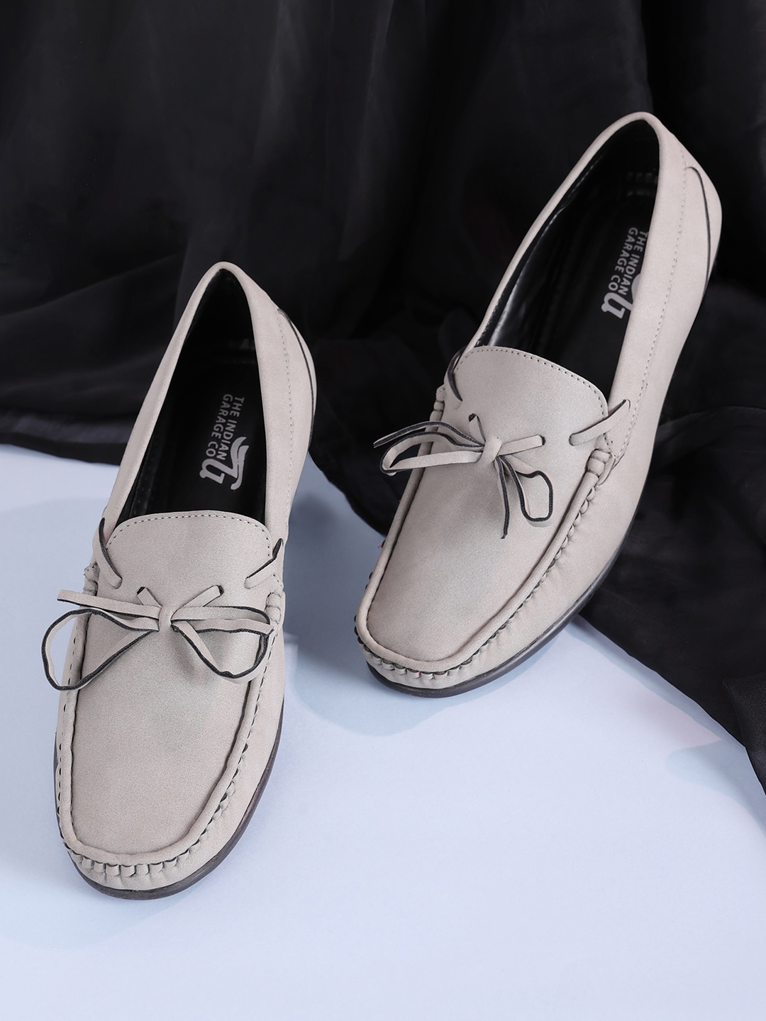 

The Indian Garage Co Men Grey Textured Suede Slip-On Loafers