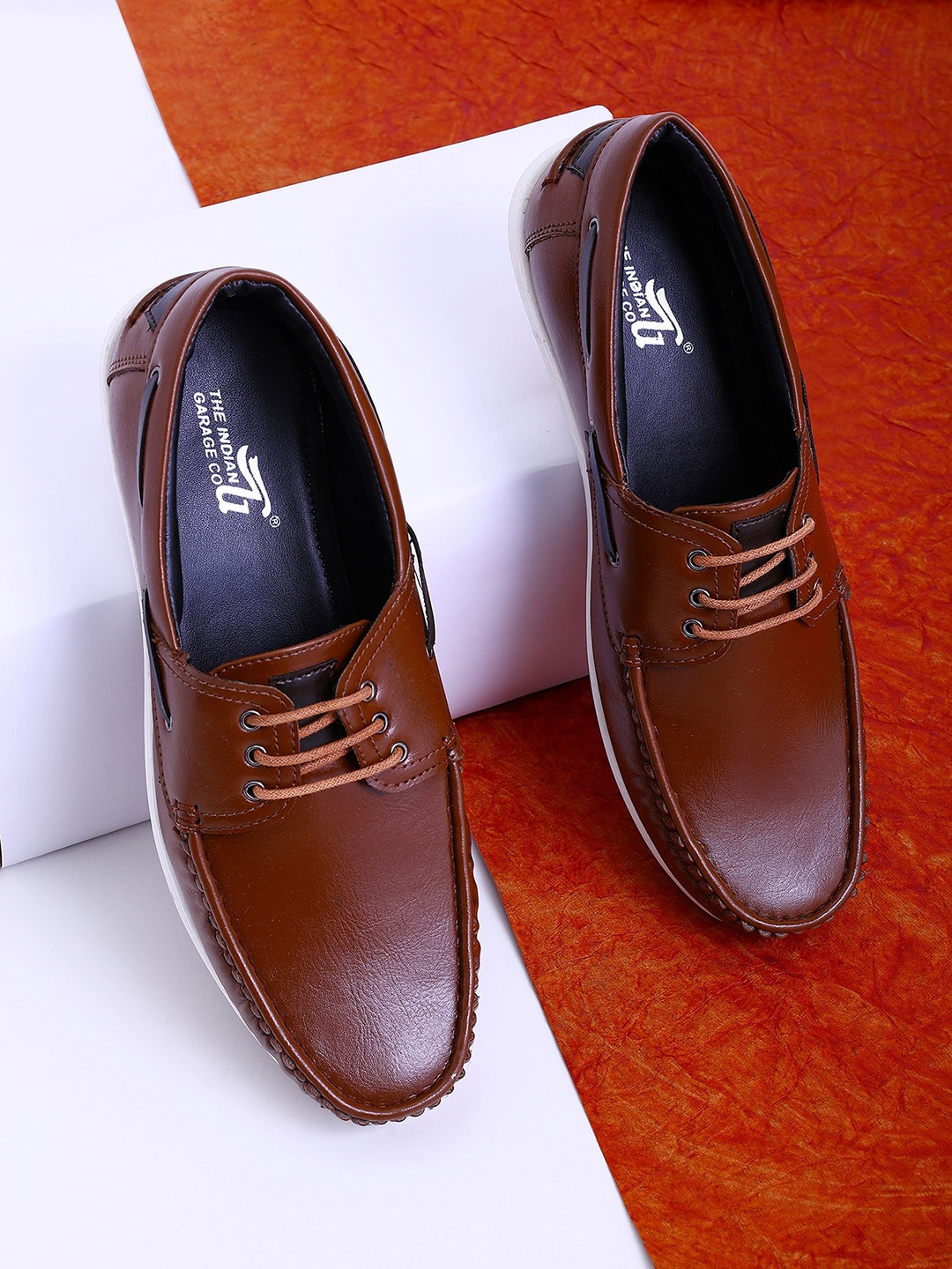 

The Indian Garage Co Men Brown Textured Lace-Up Derbys