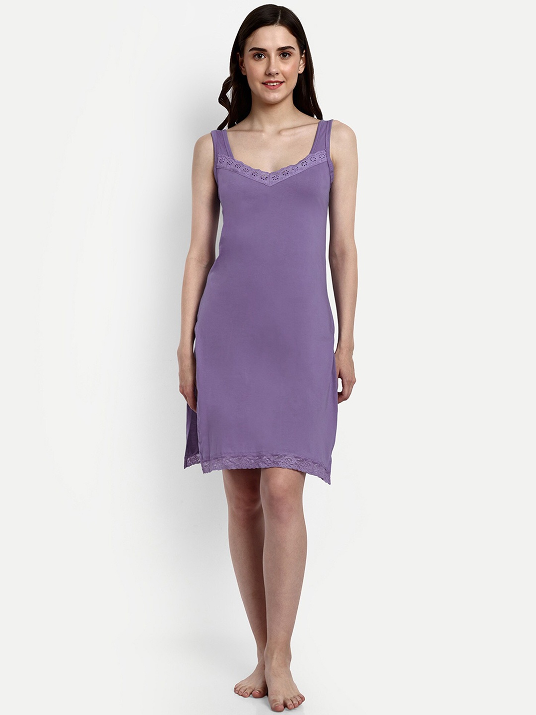 

BLAZON Lace Detail Pure Cotton Full Slip, Purple