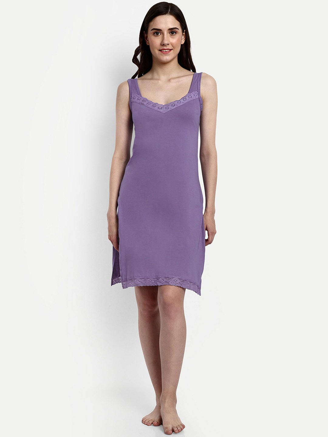 

BLAZON Lace Detail Pure Cotton Full Slip, Purple