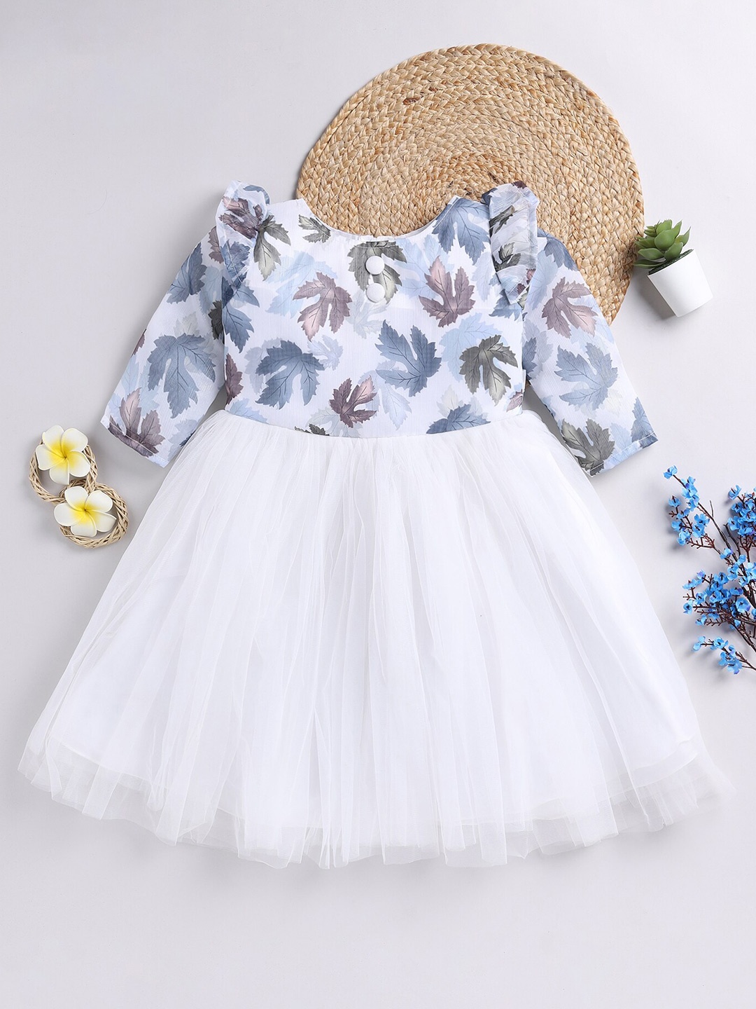

Toonyport Girls Floral Printed Net Fit & Flare Dress, White