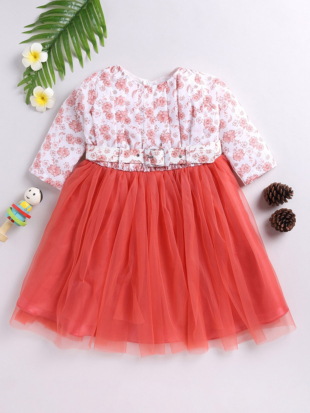 

Toonyport Girls Floral Printed Net Fit & Flare Dress, Pink