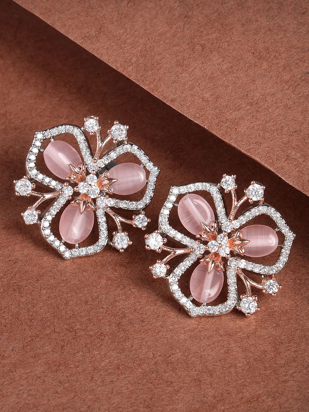 

KARATCART Rose Gold-Plated Cubic Zirconia-Studded Floral Studs Earrings
