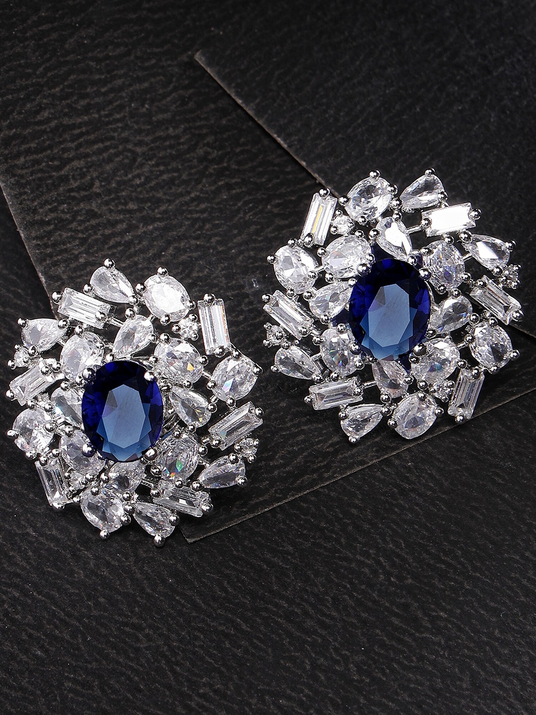 

KARATCART Silver-Plated Cubic Zirconia Studded Floral Stud Earrings