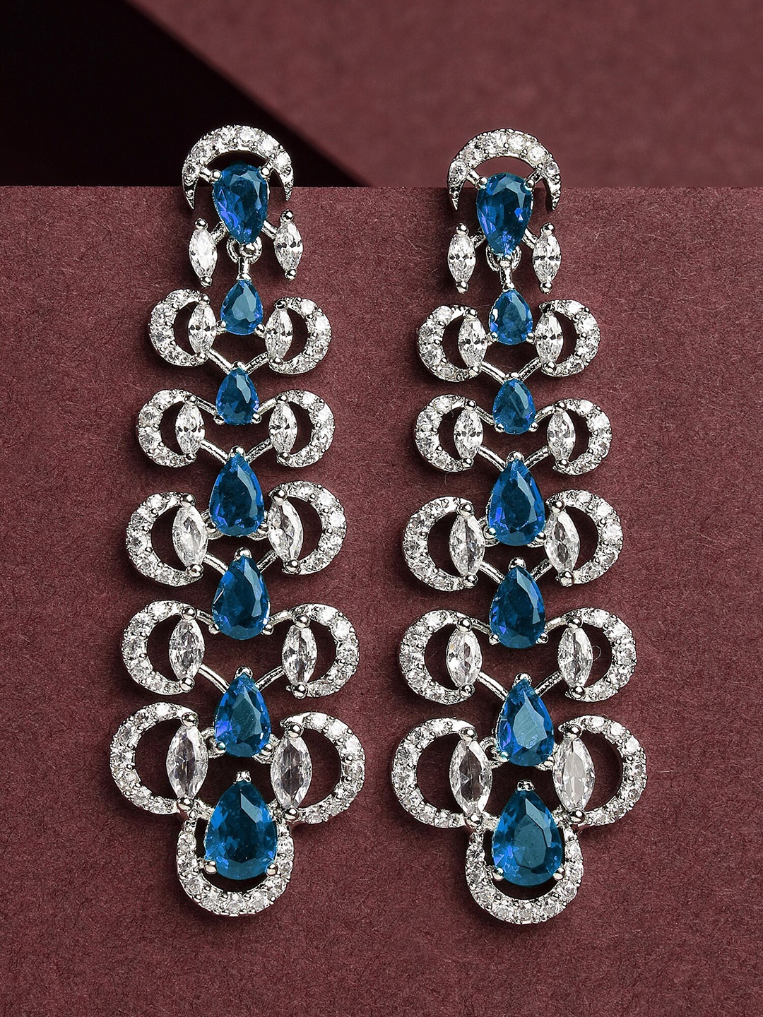 

KARATCART Silver-Plated Cubic Zirconia-Studded Leaf Shaped Drop Earrings