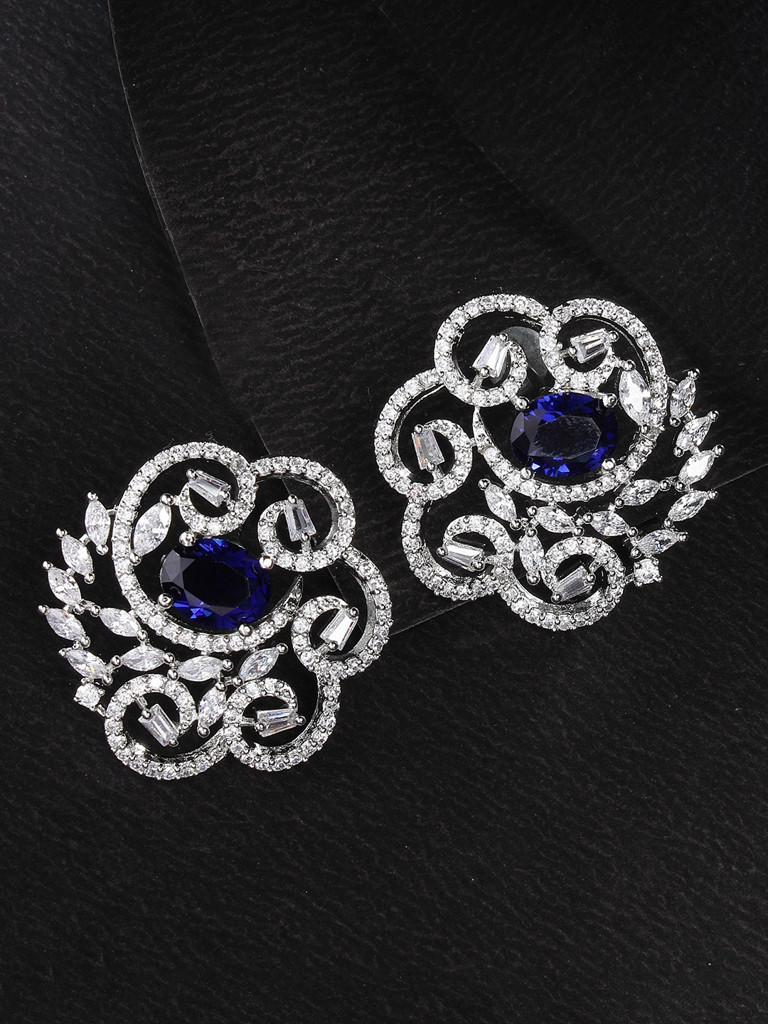 

KARATCART Silver-Plated Cubic Zirconia Studded Floral Stud Earrings