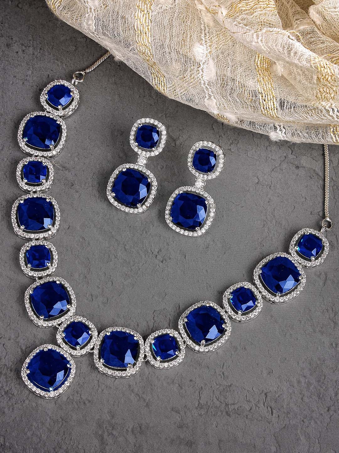 

KARATCART Silver Plated Cubic Zirconia Studded Jewellery Set