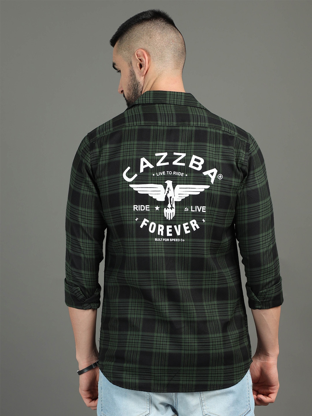 

CAZZBA Tartan Checked Long Sleeves Cotton Casual Shirt, Green