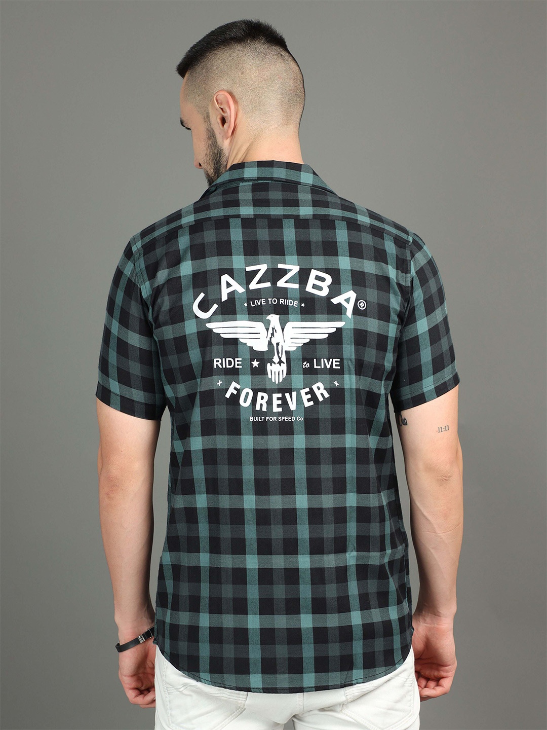 

CAZZBA Tartan Checks Cotton Casual Shirt, Grey
