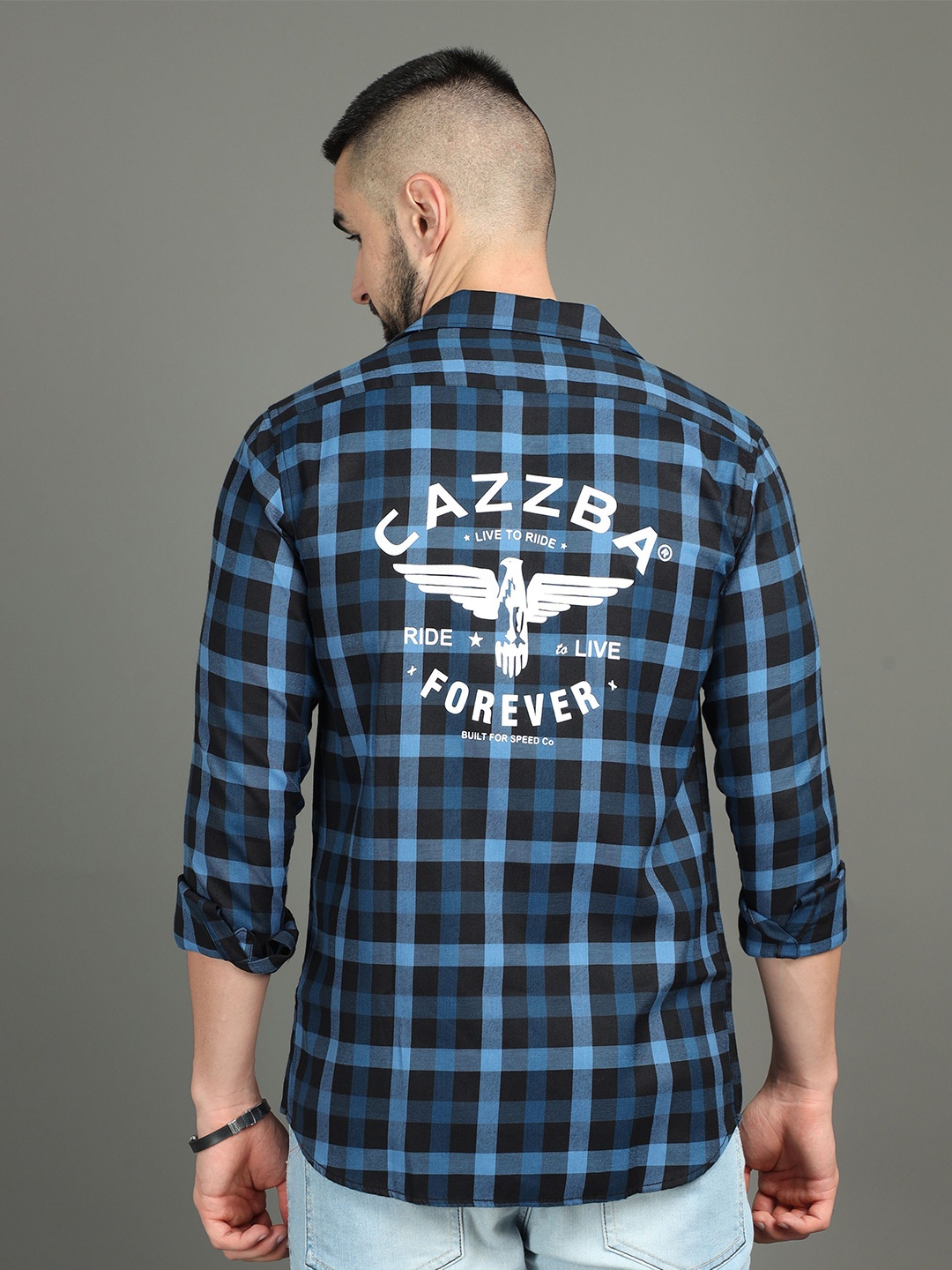 

CAZZBA Tartan Checks Cotton Casual Shirt, Navy blue