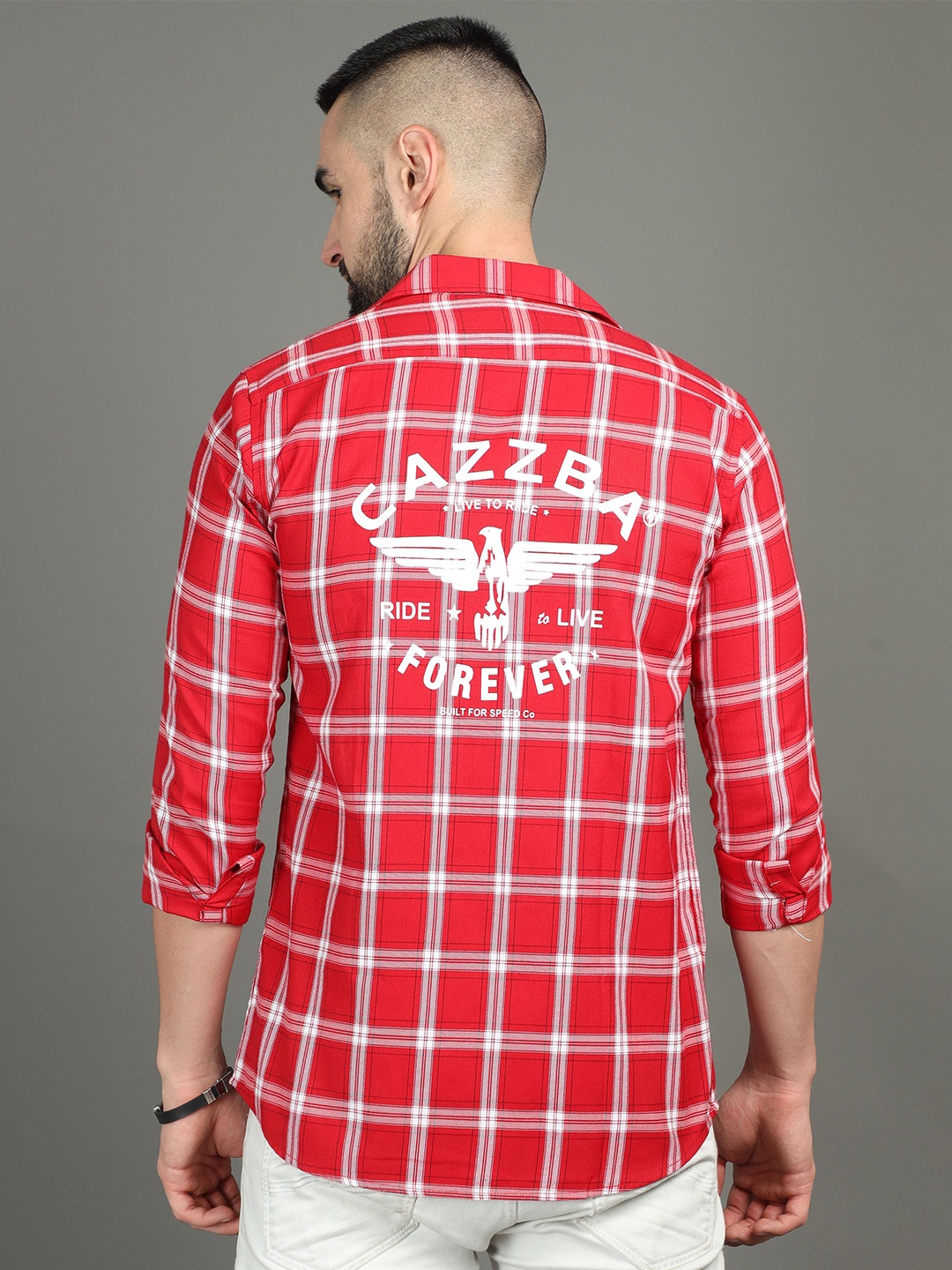 

CAZZBA Tartan Checks Cotton Casual Shirt, Red