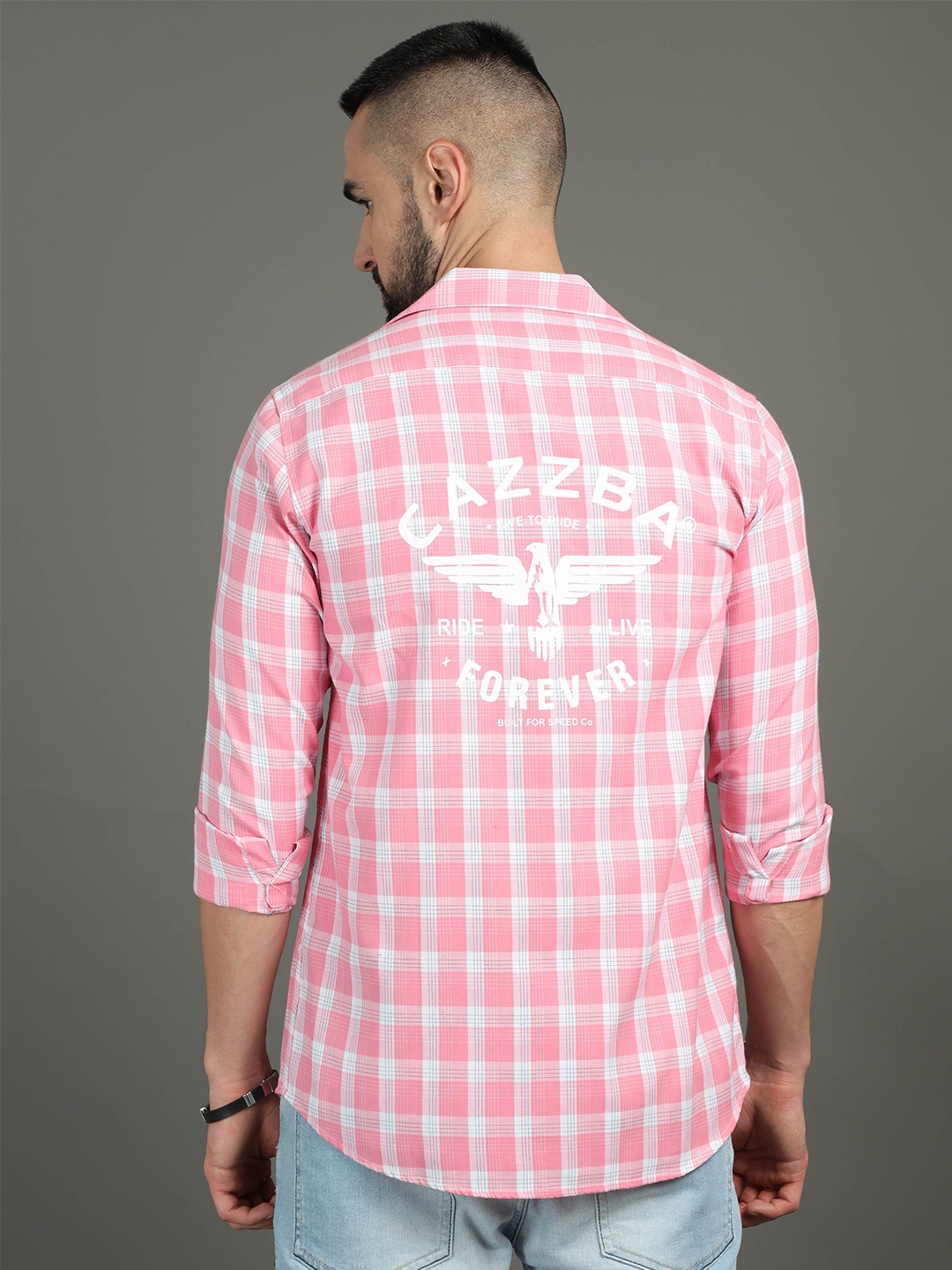 

CAZZBA Tartan Checked Long Sleeves Cotton Casual Shirt, Pink